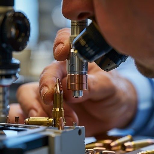 Tarkkuusmekaanikko tutkii pientä metalliosaa mikroskoopilla